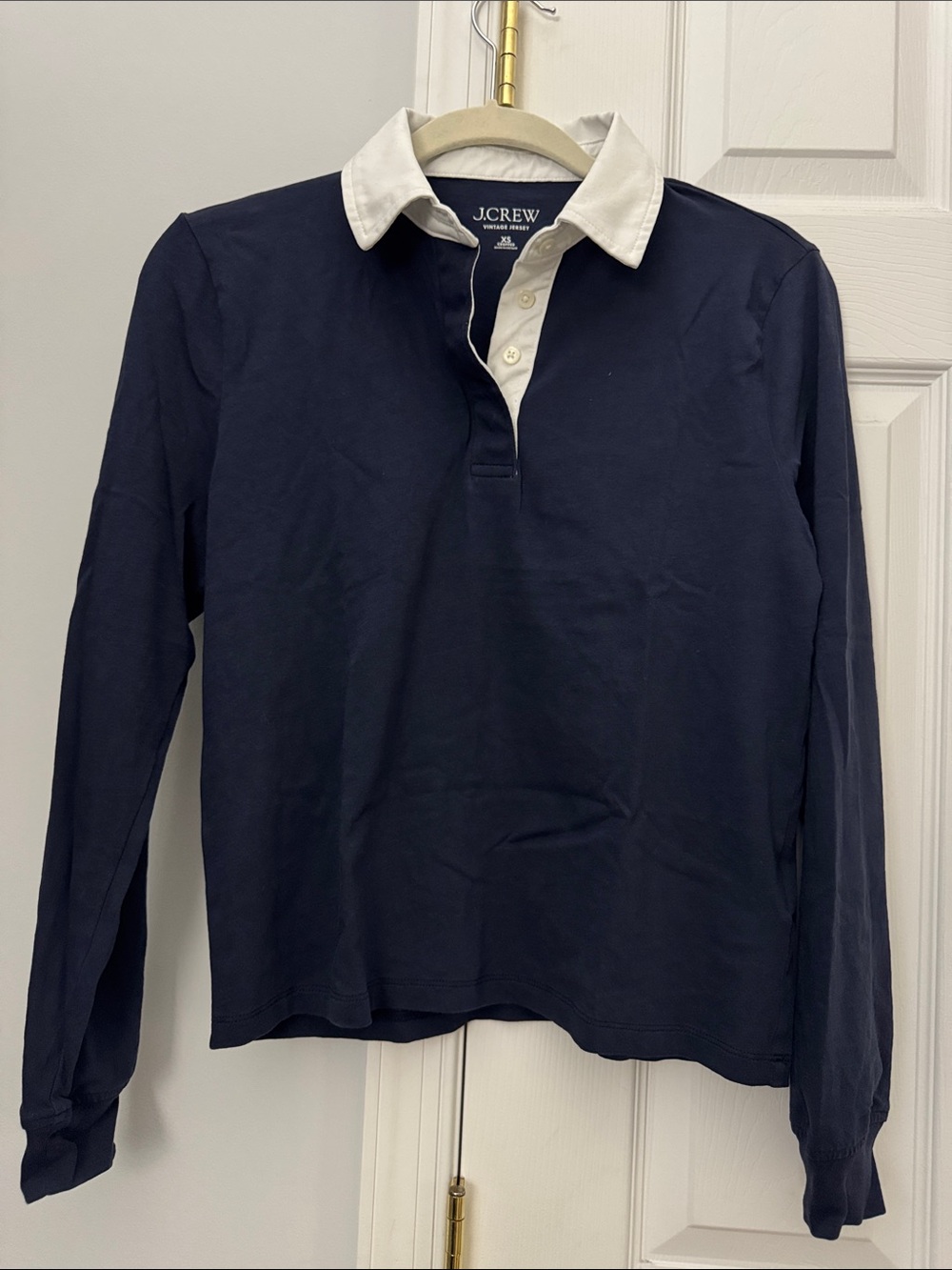 J. Crew Navy And White Long-Sleeve Rugby Polo